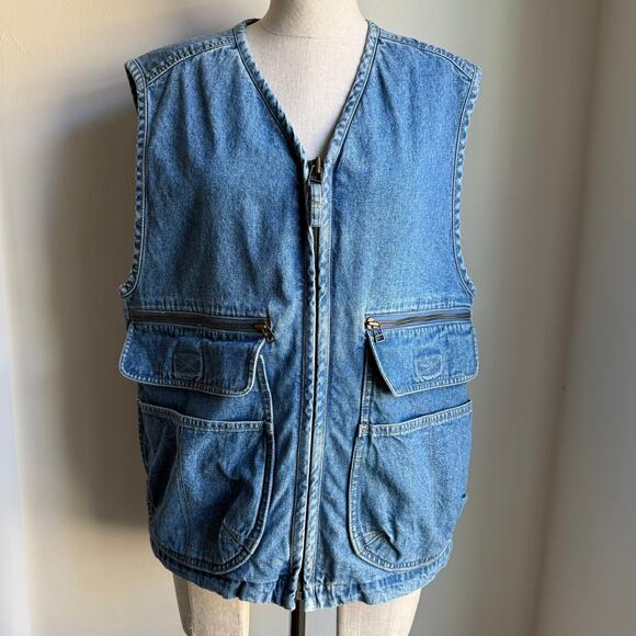 Lizwear Denim Utility Vest Blue Jean Workwear 100% Cotton Women’s Medium - Picture 2 of 10